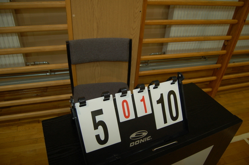 tablica z wynikiem meczu ustawiona na stoliku